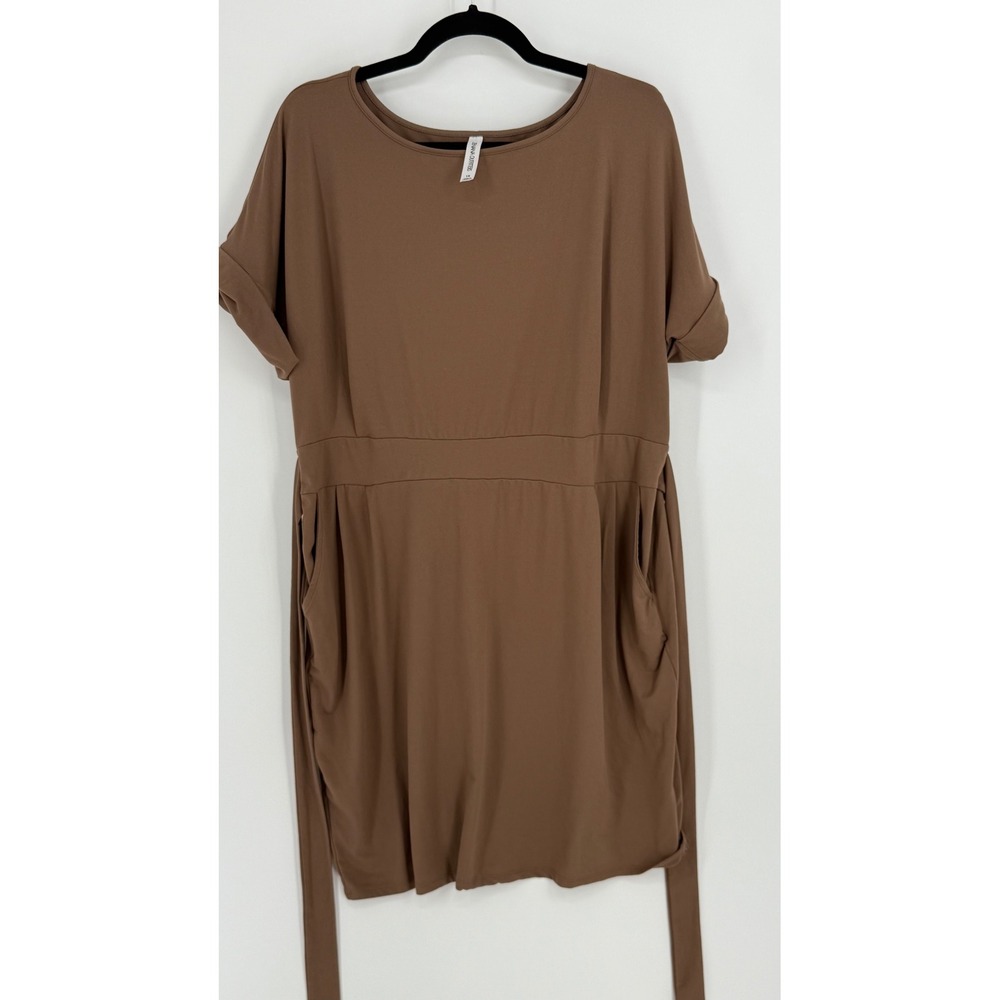 Zenana Outfitters Mocha Brown Short Sleeve Back Tie Mini Dress Plus 1X PD-2289X